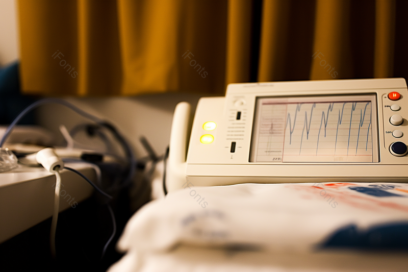 阴暗空间窗帘显示患者健康的心电图和仪器背景,高清,摄影图,摄影图片,图片大全,摄影图免费下载